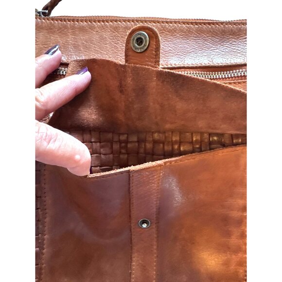 Vilenca Holland Chestnut Brown Woven Leather Crossbody Bag Boho Vintage Style - Picture 2 of 10